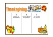 English worksheet: Thanksgiving & KWL Learning Strategy