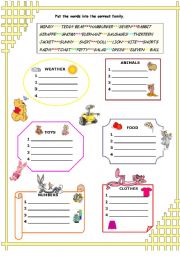 English Worksheet: Put the words into the right  families