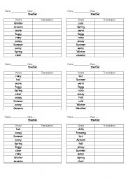 English Worksheet: Weather Words