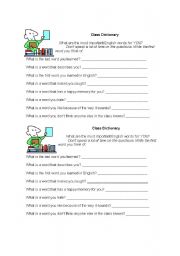 English Worksheet: Class dictionary warm-up/icebreaker