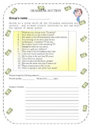 English Worksheet: Grammar auction