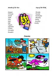 English Worksheet: months , days of the week and seasons