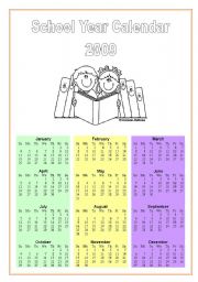 English Worksheet: Colouring Calendar 2009