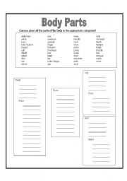 English Worksheet: Body parts (plain, B&W)