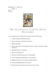 English Worksheet: The Motorcycle Diaries Movie Worksheet
