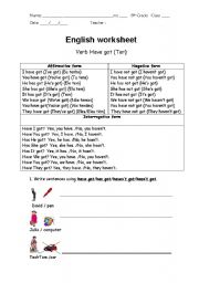 English Worksheet: Verb have got