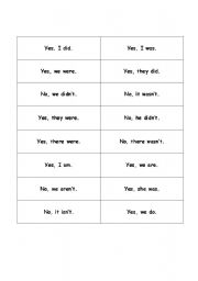 English worksheet: Short answer cards for Simple Present - Present Continuous - Past