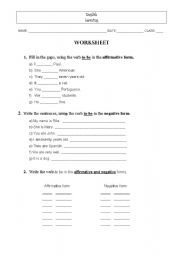 English Worksheet: Verb To Be