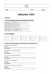 English test about various vocabulary and structures
