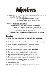 English worksheet: Adjectives-Explanation and Practice Exercise
