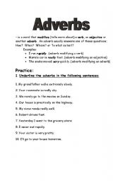 English worksheet: Adverbs Explanation and Practice Exercise