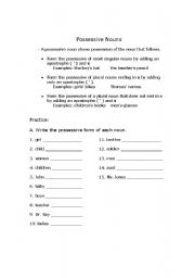 English worksheet: Possessive Nouns