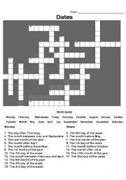 English Worksheet: Month and Day crossword