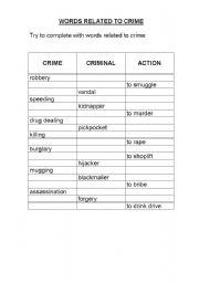 English Worksheet: words related to crime