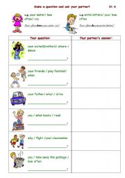 English Worksheet: present simple student A