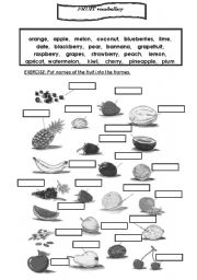 English Worksheet: FRUIT B/W