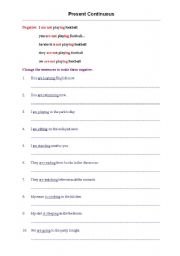 English worksheet: Present Continuous Negative