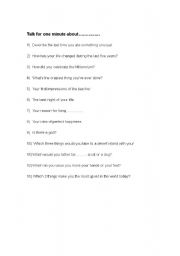 English Worksheet: Talk for 1 minute