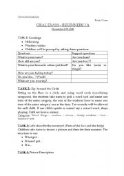 English Worksheet: ORAL EXAM - Beginners 1