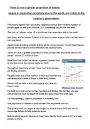 English worksheet: There is now a greater proportion of elderly people in Japan than anywhere else in the world