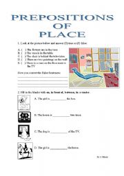 English worksheet: Prepositions of place