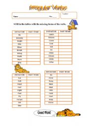 English Worksheet: Irregular verbs list - Part I