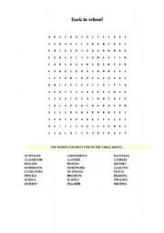 English Worksheet: Back to School Wordsearch