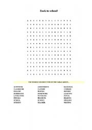 English worksheet: Back to School Wordsearch