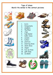 English Worksheet: TYPE OF SHOES