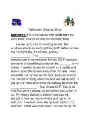 English worksheet: Halloween Weather story