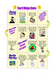 English Worksheet: Say 6 things game!!