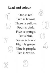 English Worksheet: NUMBERS AND COLOURS