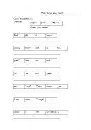 English worksheet: order the sentences