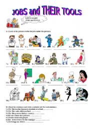 English Worksheet: jobs and their tools