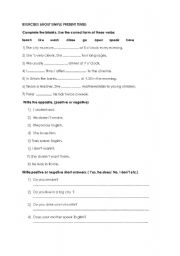 English worksheet: EXERCISES ABOUT SIMPLE PRESENT TENSE