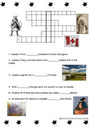 English worksheet: Canada crossword puzzle