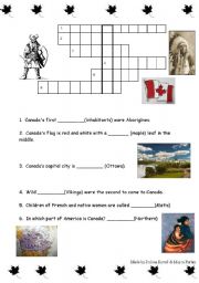 English Worksheet: Canada crossword puzzle