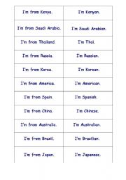 English worksheet: Countries and Nationalities