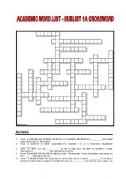 English Worksheet: TOEFL/IELTS Prep Academic Word List Sublist 1 A Crossword