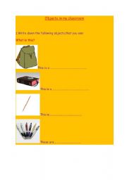 English worksheet: Objects in my classroom