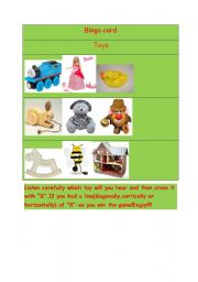 English worksheet: Bingo with different toys