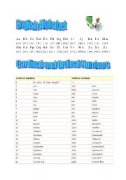 English Worksheet: English Alphabet Phonetics and Ordinal/Cardinal Numbers