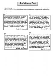 English Worksheet: My First Day at School:Reading,Language and Writing Tasks.