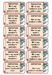 English Worksheet: Family relationships cards set 1