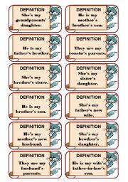 English Worksheet: Family relationships cards set 2