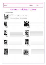 English worksheet: Countries and nationalities