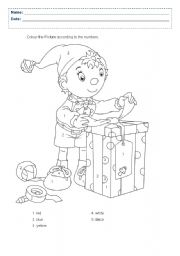 English Worksheet: Noddy colour by numbers