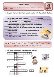 English Worksheet: PETERS ROUTINE