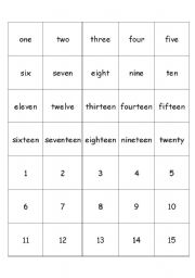 English Worksheet: 1 - 20 words and numbers