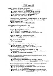 English Worksheet: like X as